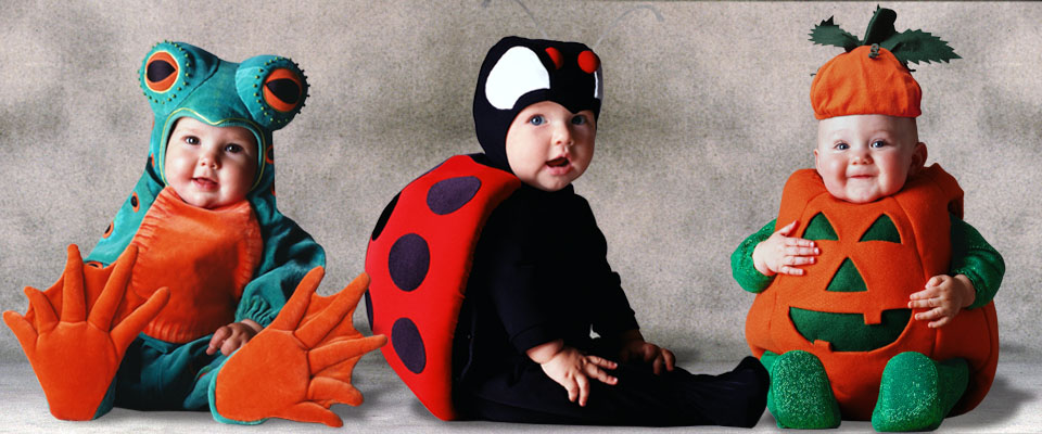 Frog, Ladybug, and Pumpkin baby costumes from the Tom Arma Signature collection for Halloween designed by renown baby photographer Tom Arma.