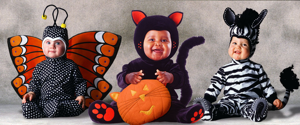 Butterfly, Black Cat with pumpkin toy, and Zebra baby costumes from the Tom Arma Signature collection for Halloween designed by renown baby photographer Tom Arma.
